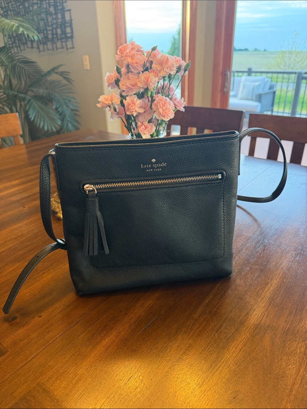 kate spade Black Pebbled Leather Crossbody with Tassel Zip Pocket